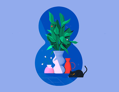 Dont disturb the cat 🐱 animal cat design flat illustration lettering light plants shadows texture typography