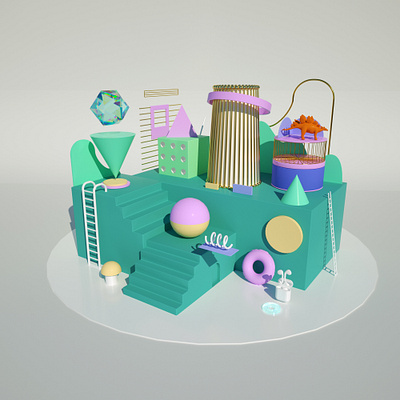 Playground 3d airpods c4d cage clean design dinosaur ladder mushroom uiux