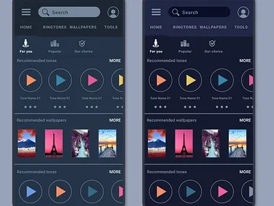 Ringtones Application Project app design music music app ui ui design ux wallpapers