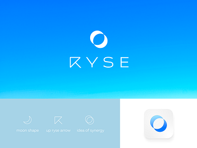 RYSE blue gradient blue gradient logo branding energy logo leadrership mark icon symbol emblem mental health modern minimal flat shape moon sunrise psychology rise up startup ukraine kharkiv