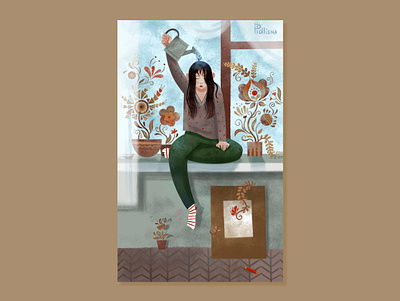 Drought character creative crisis digital illustration flowers girl illustraion inspiration interior melancholy window