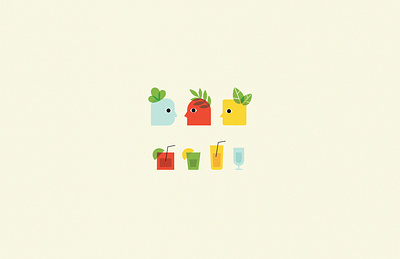 Drinks & Fruit Folks beverage branding cocktail color design faces icons illustration