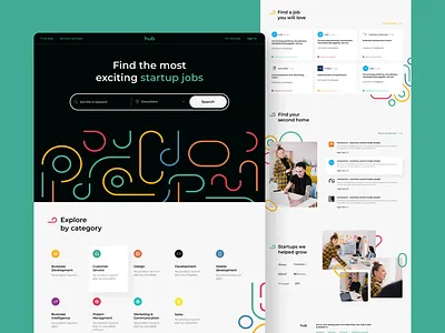 The Hub black blue exciting figma green jobs multicolors people red redesign concept searching shapes startups ui ux webdesign white yelow