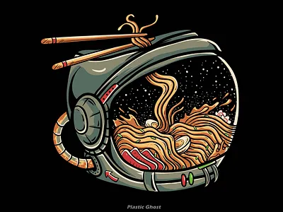 astro ramen apparel design artwork asia astronaut cartoon design for sale illustration japan merch merchband metal noodle ramen