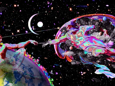 Digital Renaissance Project abstract abstract art adam colorful creation digital digital art god hand klarens of photomanipulation project psychedelic renaissance starry starry sky trippy vaporwave