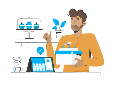 POS Cloud UI branding cakes character coffee creative design flat illustration line art man plant sales tea texture transaction ui design vector