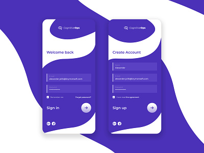 Log In for "CognitiveOps" app clean concept create create account design illustrator login logo mobile mobile app mobile ui mobile ux sign in sign up ui ux web website welcome