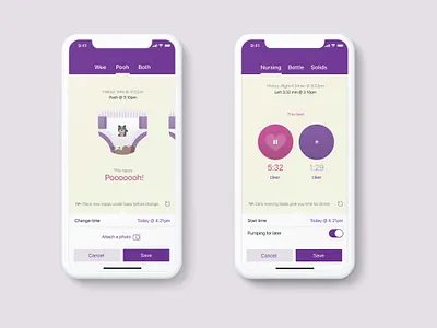 MevoBaby app baby baby monitor breastfeeding child care diapers feeding illustration love mobile mobile app mobile design ui