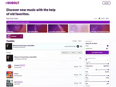 Dubolt Dark Mode app dark mode interaction music spotify ui ui design visual design web app web design