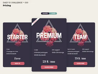 Daily UI Challenge 030 — Pricing adobexd clean daily 100 challenge daily ui daily ui 030 dailyui flowers madewithadobexd minimal minimalist pricing pricing plan uidesign webdesign