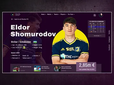 Football Player Profile UI design adobe adobe xd colors design football page player page player profile sport page sport web statistic ui vector web page
