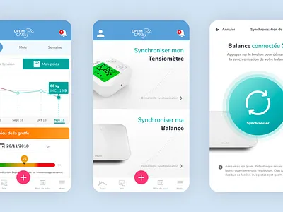 Optim'Care app chart connect dashboard design e sante graph graphic interface list mobile ui ux