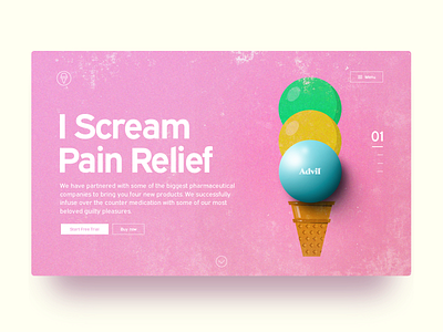 Pain Relief Landing Page 2d 3d advil color drugs icecream illustration landingpage pink ui webdesign