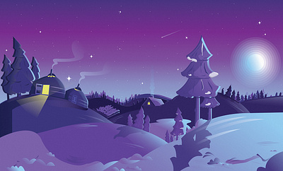 winter is coming 2d beautiful best shot cool design design dribbble dribbble best shot flat house illustration illustration illustration art illustrator mongolia mongolian night night sky rural vector winter winter is coming