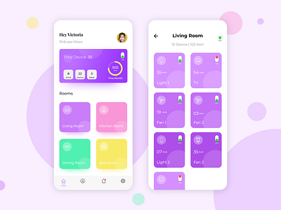 Smart Home App crazy design device app devices fan home app home appliances home automation home screen homepage design light monitoring off on pleasant plug and play rooms smart smarthome tv vibrant