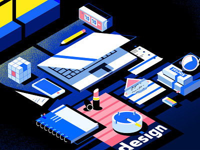 Table-3 black blue books branding computer design illustration paper pencil time ui ux web yellow