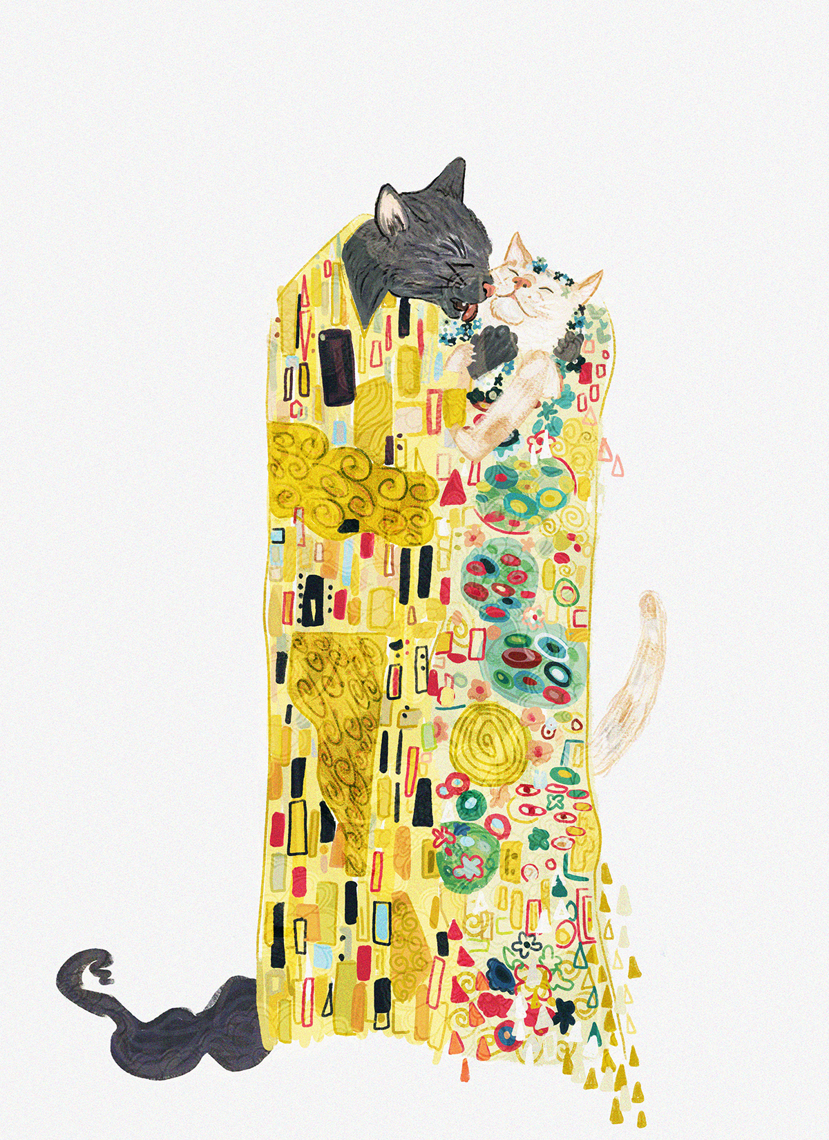 The Lick art cats gustav klimt illustration pattern texture