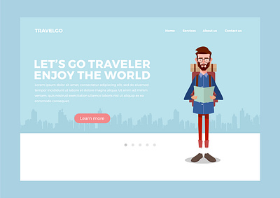 landing page traveler design flat illustration landing page design landingpage man microstock travel travel app travel blog travel poster traveller ui ux vector