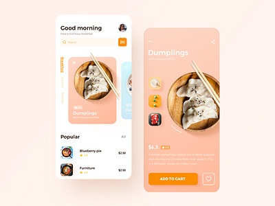 Restaurant APP animation animations app breakfast card design dumplings graphics ios restaurant typography ui ux