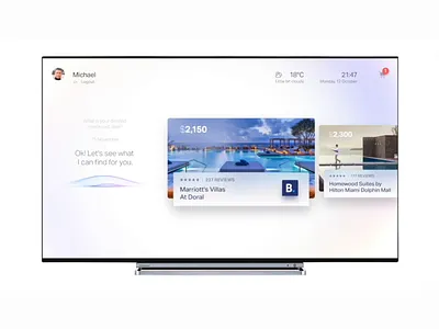 Book a hotel TV experience ai artificial intelligence big book booking door home hotel hotels marriott motion natural screen smart smarthome tv ui voice