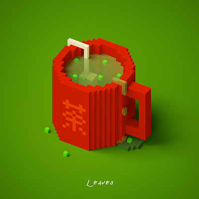 Tea Leaves 3d art illustration pixel voxel