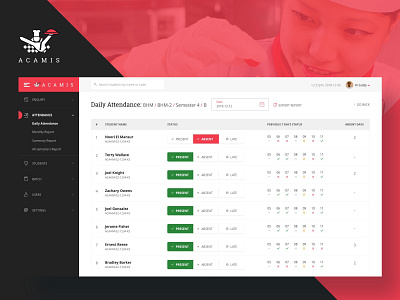 Attendance Entry System (ACAMIS) culinaryarts rebound student management system ui user experience web application web design