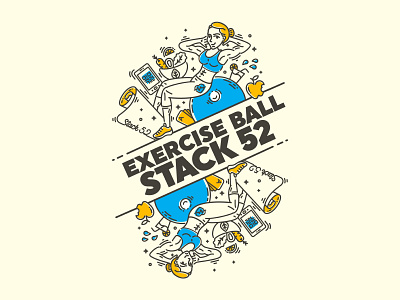 Exercise Ball blue and yellow card deck card game exercise exercise cards exercise mat fitness flat illustration flat line health illustration line art line craft line illustration packaging playing cards stack 52 workout