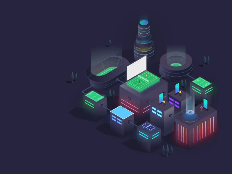 Purpos Ecosystem animation branding flat gif illustration infographic isometric sport vector