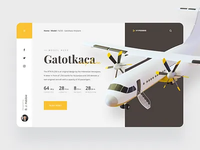 Hypebibie - N250 Gatotkaca B. J. Habibie Airplane 3d 3d illustration 3d model 3d ui design aeroplane airplane airport bj habibie blender dashboard dashboard design dashboard ui design header design header illustration illustration plane ui ux website