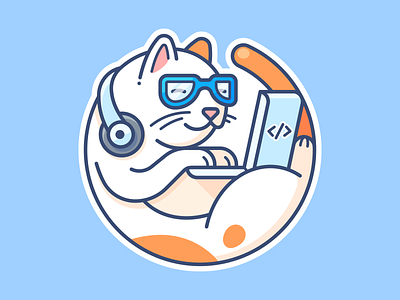 Mark Catckerberg animal avatar cat character design earphones icon illustration macbook notebook picture profile programmer series set sticker ui ux vector web