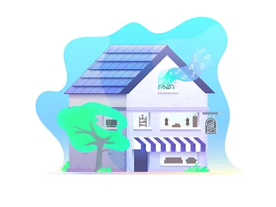 In-store music art home house illustration music shop store street