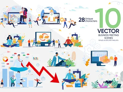 Business Meeting Vector Scenes brainstorming business conference corporate creative design flat group illustration laptop management meeting modern people presentation success talking team vector work