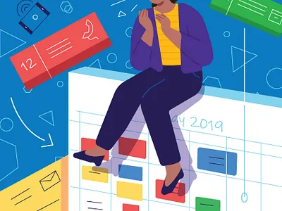 AARP editorial illustration business calendar device diary editorial illustration woman