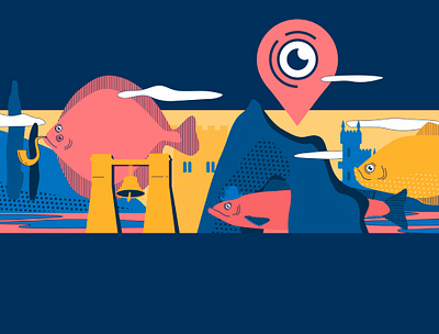 Flounder fish character design flat vector web illustration