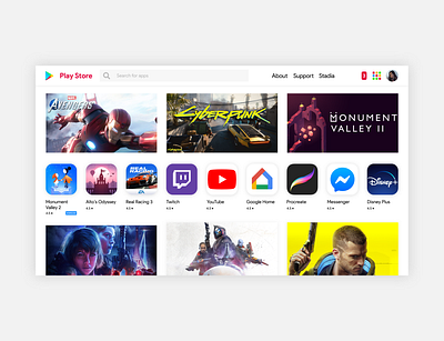 Google Play Store Redesign app blog dashboad design flat games google icon invites landing page logo minimal movies app playstore store twitch ui ux website youtube