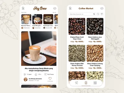 Hey Brew app app design app ui brew brewing coffee cup design hey indie indiefolk kopi kopikekinian mobile mobile ui santai senja ui ui design ux ux design