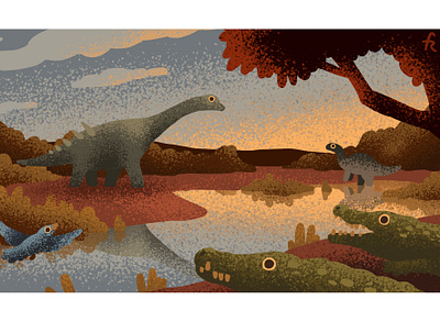 Cretaceous animals from Lo Hueco, Spain animal animals art autumn conservation cretaceous dinosaur ecology ecosystem illustration illustrator nature science sunset texture water