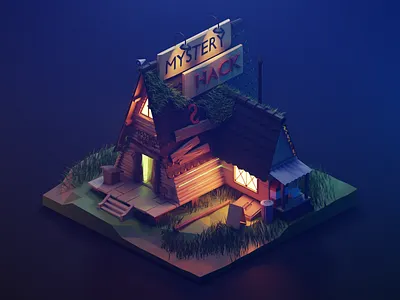 Mystery Shack at Night 3d blender diorama fanart gravity falls illustration isometric low poly lowpoly lowpolyart mystery shack render