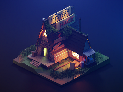 Mystery Shack at Night 3d blender diorama fanart gravity falls illustration isometric low poly lowpoly lowpolyart mystery shack render