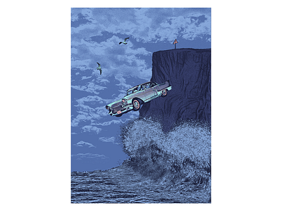 car poster car dotwork gigposter illustraion poster sea