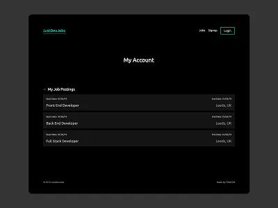 JustDevJobs Account Page account design my account profile ui user ux web design web designer webdesign