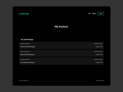 JustDevJobs Account Page account design my account profile ui user ux web design web designer webdesign