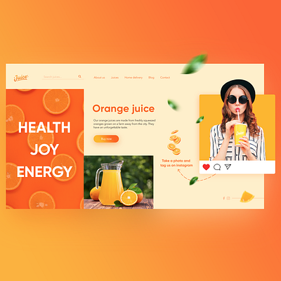 Orange Juice concept N2 colorful concept creative design dailyui drink fruits homepage instagram juice landing orange photoshop ui webdesign