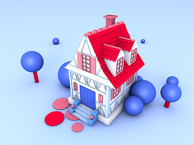 Hello Dribbble ! 3d build building c4d debut dribbble firstshot hellodribbble house illustration lowpoly render