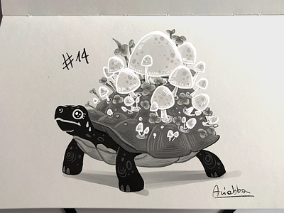 Inktober Day 14 - Overgrown character character design concept art draw drawing illustration inktober mushroom overgrown sketch sketchbook turtle
