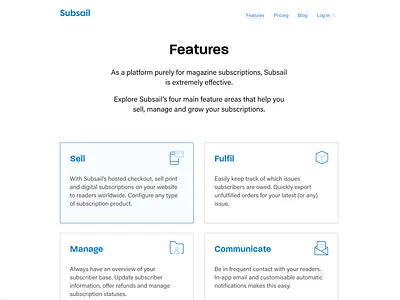 Updated Features page blue design icon magazines marketing subsail