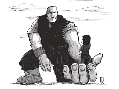 The Selfish Giant black and white character design children book illustration comic art drawing giant illustration ink and pen ink art line art