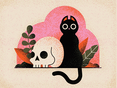 Things are starting to get a little creepy... blackcat cat character drawing graphic halloween illustration retro skull texture vector vintage