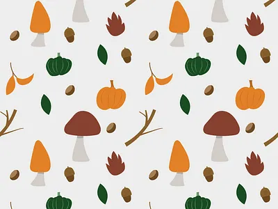 Autumn Pattern 2d acorn autumn autumn leaves brown chestnut design green illustration illustration art illustrator leaves mushroom nature orange pattern red sticker vector yellow
