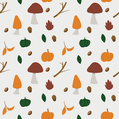 Autumn Pattern 2d acorn autumn autumn leaves brown chestnut design green illustration illustration art illustrator leaves mushroom nature orange pattern red sticker vector yellow